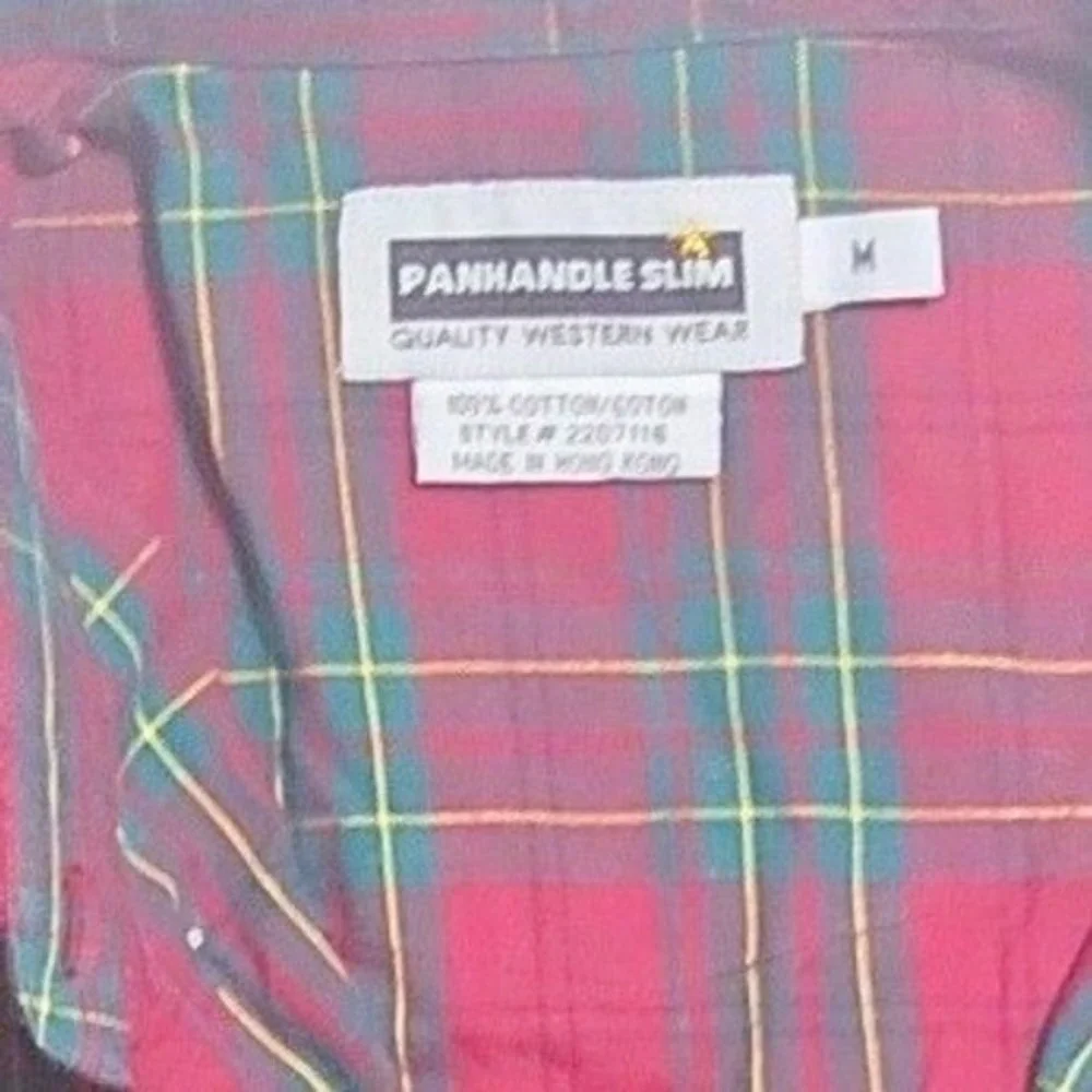 NEW Panhandle Slim quality western wear mens Plaid Shirt Red Green Slim Fit‎